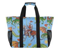 Art Painting Blue Knight Dragon Tote Utility Bag pieghevole resistente all'acqua tela Beach Tote Bag, Pittura d'arte Cavaliere Blu Drag, 1 size, Moda