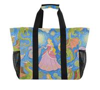Art Painting Blue Princess Dragon Utility Beach Tote pieghevole resistente all'acqua tela grande borsa da spiaggia, Pittura d'arte Blue Princess Dragon, 1 size, Moda