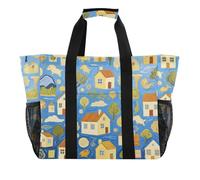Art Painting Blue Village House Utility Bag Per Tronco Pieghevole Impermeabile con Manici Beach Tote, Pittura d'arte Casa del villaggio blu, 1 size, Moda