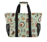Art Paintings Vintage Indian Green Utility Tote pieghevole a prova di sabbia con manici borse da spiaggia, Dipinti d'arte vintage indiano verde, 1 size, Moda