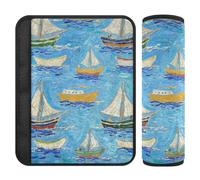 Art pittura ad olio blu barca 2 Pack copertura cinghia di sedile auto, stop cintura di sicurezza taglio nel collo, cintura di sicurezza pad per berlina auto zaino 25,4 x 19,6 cm funda para cinturón de