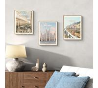 ART PRINT CAFE' - Milano - Set di 3 poster città stile vintage (stampe su carta, 40x30 cm, senza cornice)