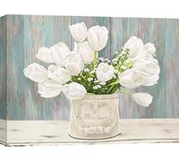 ART PRINT CAFE' - Quadri fiori - Stampe floreali su tela - Remy Dellal, Vaso di Tulipani shabby-chic - 60x40 cm