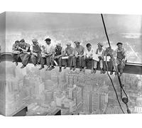 ART PRINT CAFE' - Quadro Foto Vintage - Stampa su Tela - Charles C. Ebbets, Operai che pranzano su una trave a New York, 1932 - 80x60 cm