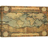 ART PRINT CAFE' - Quadro Mappamondo Antico - Stampa su Tela - Abraham Ortelius, Planisfero Typus Orbis Terrarum, 1587 - 120x90 cm