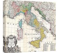 ART PRINT CAFE' - Quadro mappe antiche - Stampa su Tela - Johann Homann, Cartina dell'Italia, 1742 - Misura 50X50 cm