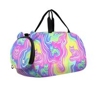 Art Purple Mystery Waves - Borsone da palestra con scomparto per scarpe, leggero, per viaggi, nuoto, danza, danza, arte viola mistero onde gatto