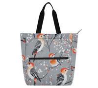 Art Red - Borsa tote per libri con picchio dal ventre grigio, per ragazzi, ragazze e adulti, leggera, borsa a tracolla con tasche, per scuola, shopping, generi alimentari, arcobaleno