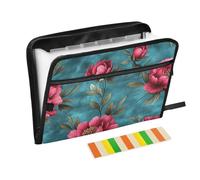Art Red Peonie Fiori Teal Espandibile File Tasche Fisarmonica 13 tasche formato A4 Lettera con chiusura a cerniera per Business Hanging File Cartelle para guardar