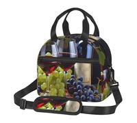 Art Red Wine Galsses & Grapes Borsa per il pranzo per uomini e donne Borsa termica per adulti Borsa per il pranzo riutilizzabile Tracolla regolabile, grande capacità a prova di perdite Borse termiche