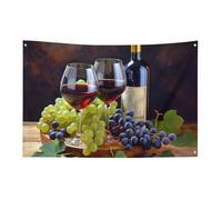 Art Red Wine Galsses & Grapes Flag 0,9 x 1,5 m No Fade Bandiera di benvenuto Giardino Cortile Casa Bandiere Decorative Garden Yard Sign Indoor Outdoor Banner Party Home Decor