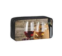 Art Red Wine Galsses & Grapes Print Large Pencil Case Big Capacity Pen Case Durable Pencil Box Stationery Bag for Travel Makeup