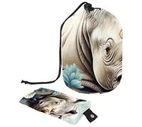 Art Rhino Pattern 31 beauty case da viaggio per cosmetici, da donna, pieghevoli, con coulisse, borsa per cosmetici da viaggio portatile, Modello Art Rhino, 9.9x6.9in/25.2x17.6cm;6x3.5in/15.2x8.8cm,