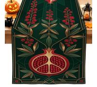 Art - Runner da tavola autunnale con melograno, 33 x 228 cm | Stile artistico botanico, corridore del camino, motivo melograno, sfondo verde scuro, decorazione del raccolto autunnale