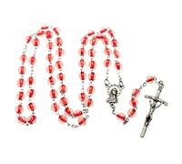 Art Sacrum Rosario in vetro rosso - Perle di vetro trasparente da 6 mm con nucleo rosso, parte centrale Madonna, croce papa, circa 47 cm