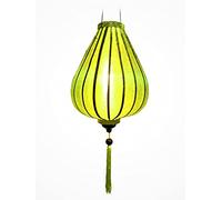 Art Saigon Lampione Asiatico in Seta Verde G - Diametro Ø 33 cm - Lanterna di Hoi An in Tessuto, Bambù e Legno - Artigianato e Decorazione del Vietnam (Ref. G25-V)