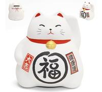 Art Saigon Maneki Neko Bianco in argilla - Gatto giapponese portafortuna, salvadanaio - Feng Shui - Fabbricato in Giappone (altezza 9 cm) (rif. SW-001)