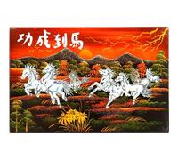 Art Saigon Quadri in legno laccato dipinto e madreperla, motivo: gli 8 cavalli della felicità, L30 x H20 cm, fatti a mano - pittura murale decorativa, stile asiatico, artigianato vietnam (S61-9516)