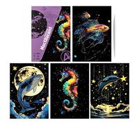 Art Scratch Paper, Handmade 4X Glitter Scratch Crafts, A4 Coloring Drawing Kit, Cards for Kids, Landscape and Animal Art Supplies (8,27 x 5,91 inches)
