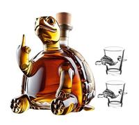 Art Scultura Statua - 350ML Decanter Whisky, Bottiglia Di Whisky A Forma Di Tartaruga Dito Medio Da 350 Ml, Splendida Caraffa Per Vino In Vetro Con Incisione, Con Bicchieri(Turtle+2 water cups)