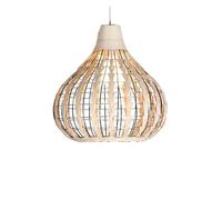 Art Shade Hand Pendant Light Fixture, Beige Wicker Basket Woven Chandelier Natural Rattan Hanging Lamp for Kitchen, Living Room, Dining Room(Wooden Color,14in*12.6in)