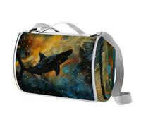 Art Shark in the Galaxy, coperta da picnic impermeabile, anti-sabbia, design pieghevole, per spiaggia, campeggio, escursionismo, tappetino resistente e facile da pulire