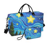 Art Starry Prato Blu e Giallo Borsa Tote Bag Carry On Weekend Bag Tote Bag con Cinghia Regolabile per Yoga 2 Pz Set Bolsa de Mano para ropa de