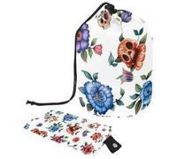 Art Sugar Skull Flower Travel Cosmetic Bags Borsa per il trucco per le donne, pieghevole con coulisse, borsa da viaggio per cosmetici, borsa portatile da toilette, Art Sugar Skull Fiore,