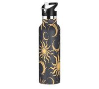 Art Sun Moon - Borraccia in metallo per bambini a prova di perdite e senza BPA, con coperchio con cannuccia, a doppia parete, isolata sottovuoto, per viaggi, campeggio, sport termo para cafe