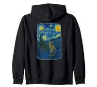 Art - The Staring Into The Night Van Gogh Cat Felpa con Cappuccio