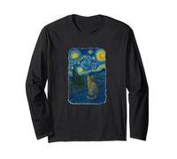 Art - The Staring Into The Night Van Gogh Cat Maglia a Manica