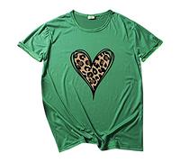Art- und Weiseneues T-Shirt Leopardo Love stampato casuale sciolto Corto Top Donne Manica Donna Camicetta Top Schiena, verde, L