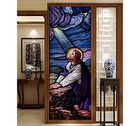 Art Window Film Pellicola macchia di vetro per ufficio Finestra per ufficio Autoadesivo Vetro multicolore Finestra di carta decorativa Film Church Figures 3D Jesus Glass Sticker,A opaque,45x90cm