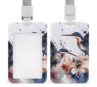 Art with Lily Flowers Birds - Porta badge ad acquerello con cordino, cordino staccabile, protezione verticale per carte d'identità, porta badge multiuso, per ufficio, insegnanti, infermieri