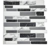 Art3d 10 pezzi, piastrelle adesive nere e grigie con motivo di marmo, piastrelle da cucina a mosaico effetto vinile, 30x 30cm