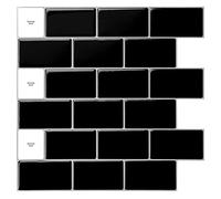 Art3d 30 * 30cm 10 Fogli Piastrelle backsplash per la Cucina Peel And Stick, Nero Lucid, 3D Mattoni Carta Adesiva Vinile