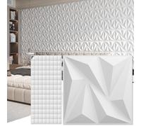 Art3d 3D 3D pannelli murali decorazione murale interna con nastro adesivo in PVC diamantato per soggiorno foyer camera da letto hotel ufficio 30 x 30 cm 50 pezzi Bianco