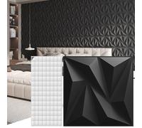 Art3d 3D Pannelli murali 3D decorazione murale interna con nastro adesivo in PVC diamantato per soggiorno foyer camera da letto camera hotel ufficio 30 x 30 cm 50 pz Nero