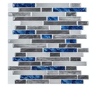 Art3d Peel & Stick - Piastrelle autoadesive da parete, in pietra, 10 fogli, blu marlbe, 30 x 30 cm (A17086P10)