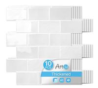 Art3d Piastrelle da parete in marmo bianco, confezione da 10 pezzi da 12 x 12 cm, design ispessito, piastrelle autoadesive per cucina e bagno