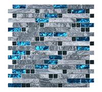 Art3d Piastrelle decorative per malta, in vetro, paraschizzi per cucina o bagno, blu/grigio, confezione da 5