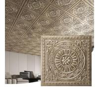 Art3d Piastrelle decorative per soffitto, 0,6 x 0,6 m, confezione da 12 coperture da 48 mq, in PVC, leggere, impermeabili, per soggiorno, ufficio e uso commerciale, oro antico