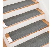 Art3d Tappetini per gradini, 20 x 76 cm, autoadesivi, di sicurezza, 15 pezzi, ideali per bambini, anziani e animali domestici, effetto lino, colore nero