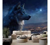 Arta da parati fotografica Stile Sogno Carta da parati da parete, Animali Cielo Stellato Lupo poster murale per soggiorno camera da letto ufficio corridoio 350 x 256 cm