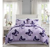 ARTALL - Set di biancheria da letto in microfibra leggera, 3 pezzi, con 2 federe, motivo farfalle, per letto king size, colore: viola