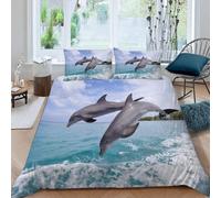 ARTAMA Delfino Set di Biancheria da Letto di Matrimoniale 3D Creature Acquatiche Stampa Digitale, Set Copripiumino in Morbido Microfibra con Federa e Copripiumini a Cerniera (135x200cm)