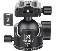 ARTCISE NB46 - Testa a sfera a basso profilo, 46 mm, resistente, con lavorazione CNC, con tre piastre a sgancio rapido da 1/4", per treppiedi, monopiede, DSLR, videocamera, carico massimo 25 kg