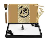 Artcome Giardino di sabbia zen giapponese per scrivania con rastrello, supporto, rocce e mini articoli d'arredo, accessori per tavolo da ufficio, kit mini giardino di sabbia zen- regali di meditazione