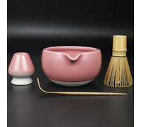 Artcome Kit completo per cerimonia del tè Matcha, ciotola, frusta, supporto per frusta, paletta da tè, per Usucha, Koicha, Matcha Latte (rosa)