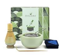 Artcome Kit completo per cerimonia del tè Matcha da 7 pezzi, in bambù e ceramica, verde, set per matcha Usucha, Koicha e Matcha Latte